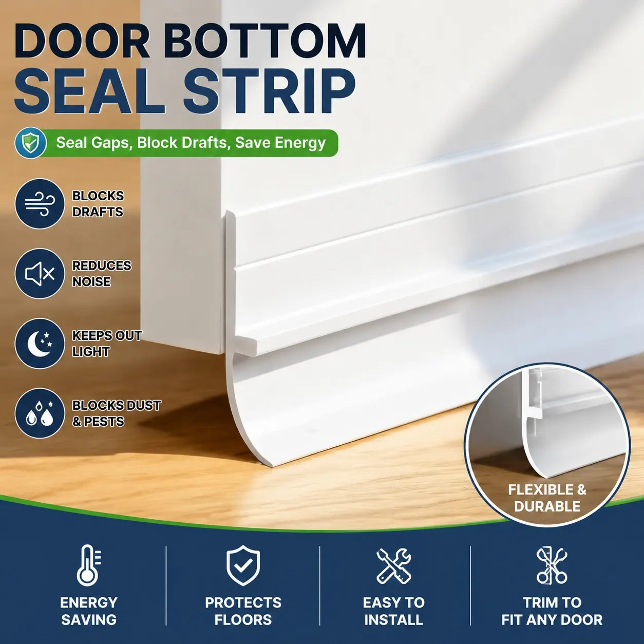 Silicone Door Bottom Seal Strip, Self-Adhesive Windproof Weatherstrip, Sound Insulation, Dust Proof, Pest Control, 100cm (2 Pieces)