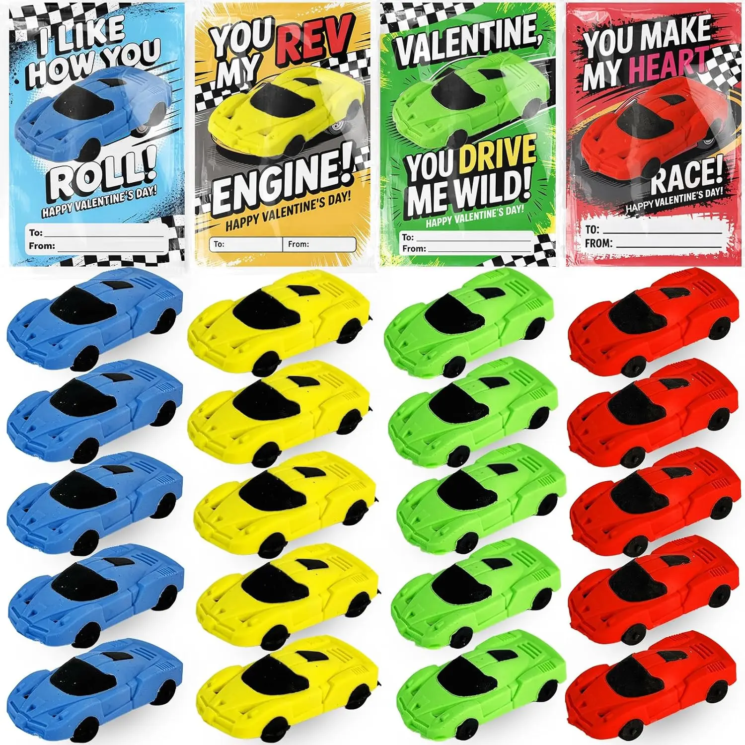 24 count Valentines Day Cards for  School with  Erasers,Valentines Day Gifts School Exchange for  Boys Girls Classroom Prizes Party Favors Toys