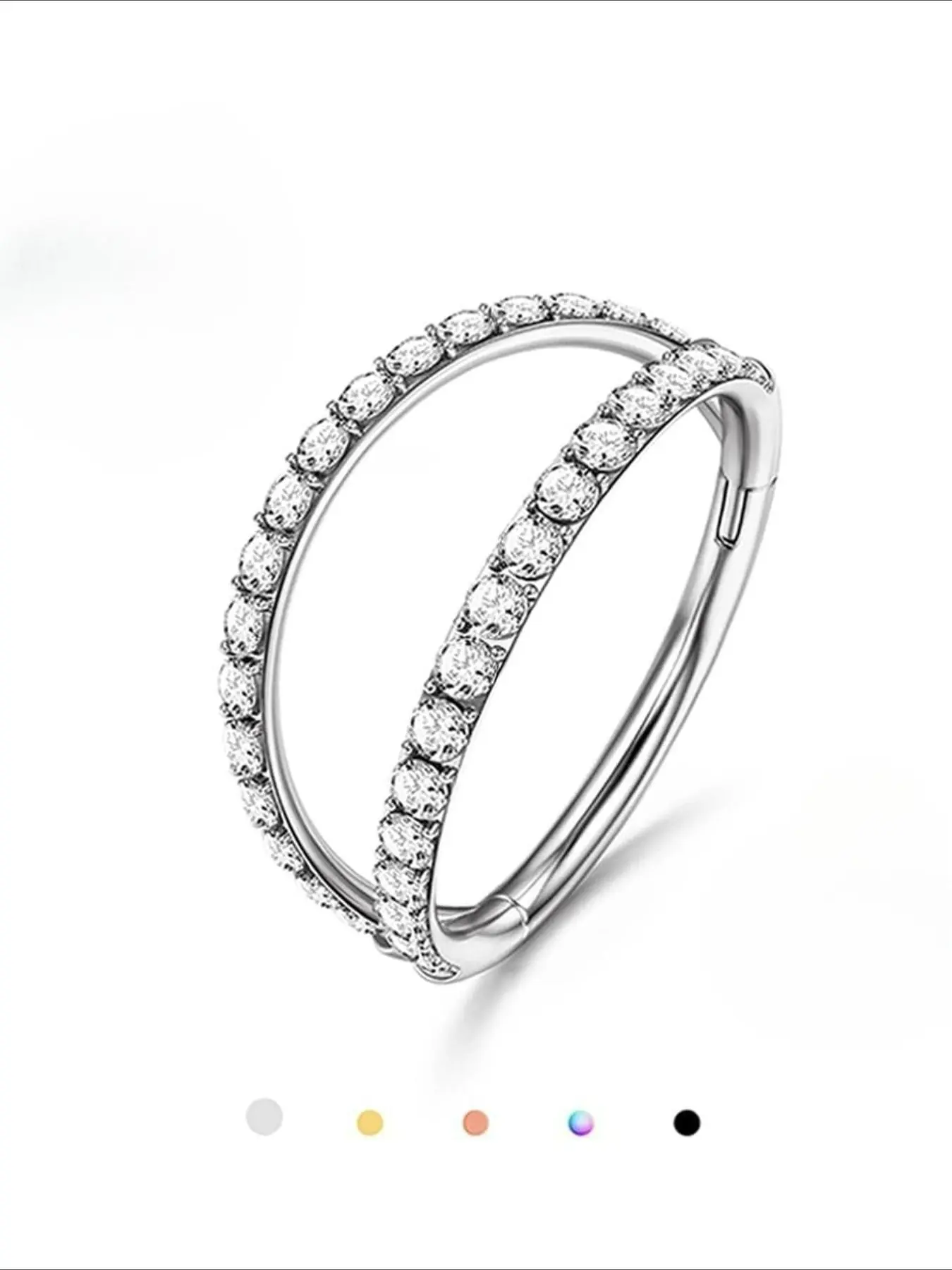 G23 Titanium Nose Rings Hoops Hinged Nose Ring 16g 18g 20g for Men and Women, Double Hoop Septum Click Jewelry, Clear Cz Paved for Cartilage and Conch, Body Piercing Jewelry
