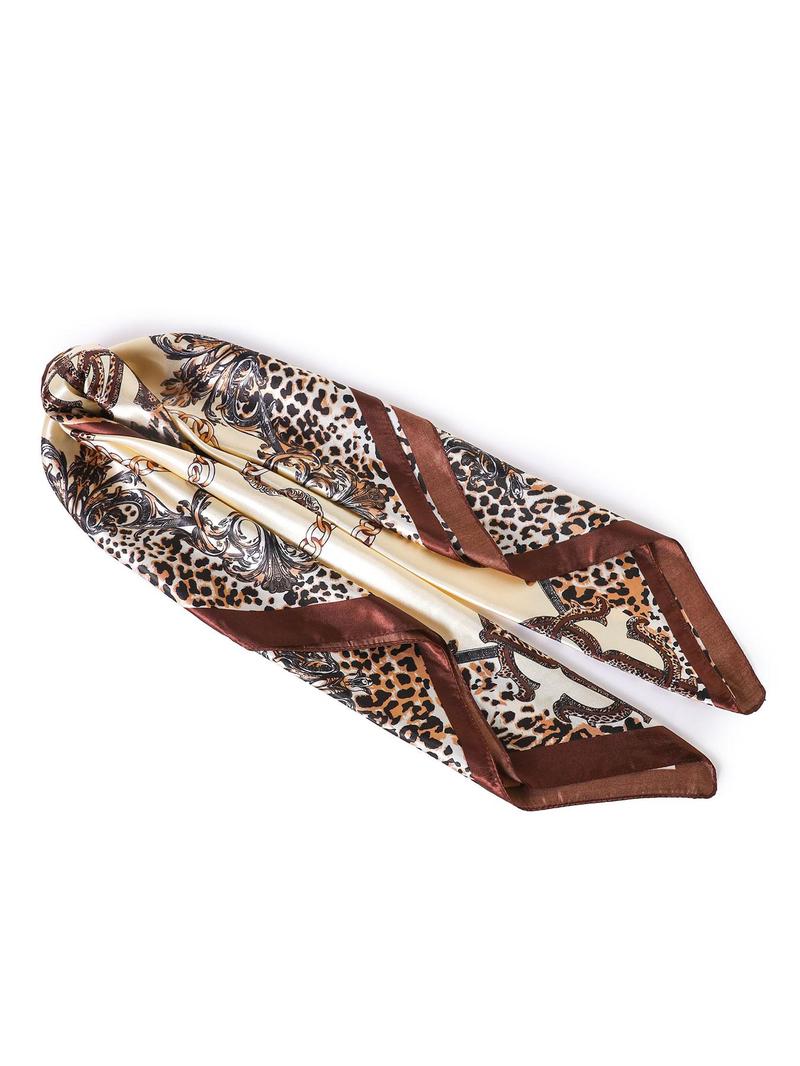 Women's Leopard Print Satin Scarf, Fashionable Soft Scarf for Daily Wear, Casual Versatile Scarf for Women & Girls