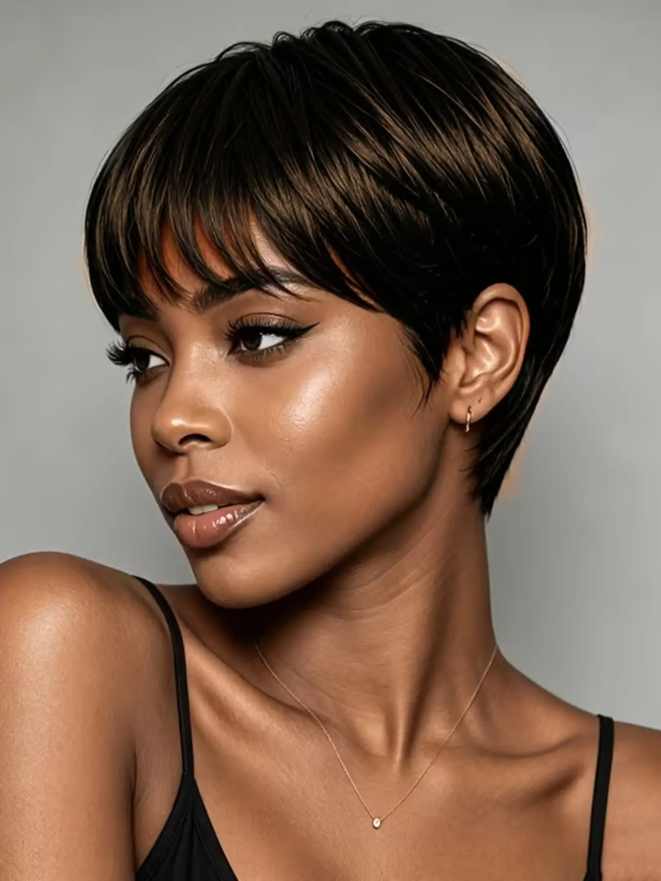 Short Hair Wigs for Women, Micro Curl Short Hair Wig Human Hair, Natural Straight Hair, with Bangs, Short Layers