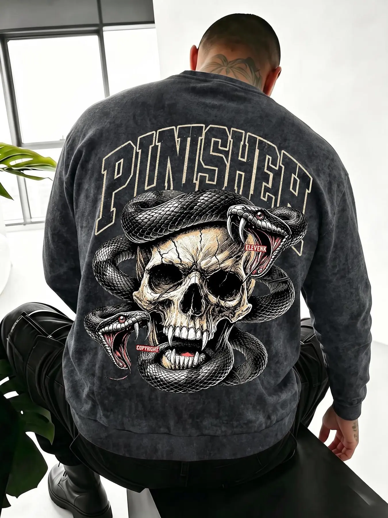 Street Style Loose-Fit Sweatshirt, Punisher Gothic Font Design, High-Quality Trendy Hoodie, Perfect for Daily Casual Wear