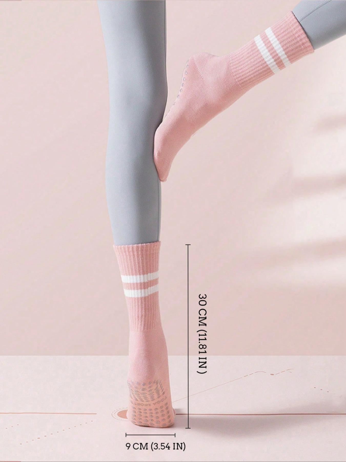 Women's Anti-Slip for Yoga Pilates Gymnastics, Breathable Sweat-Absorbing Mid-Calf Socks, Athletic Grip Sock, Sporty Plain Design, All Seasons Wear
