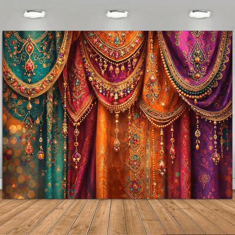 Bohemian Paisley Floral Background Cloth Party Backdrop Birthday Decoration Photography Background Wall Hanging Event Decoration Wedding Festival Celebration Photography Banner Indoor Outdoor Decor Premium Polyester Fabric