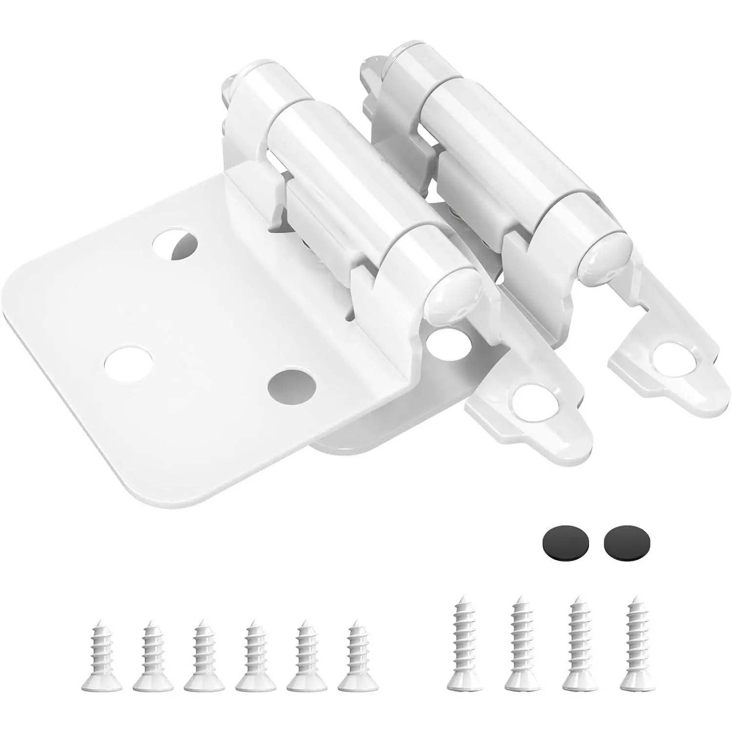1/2" Overlay Cabinet Hinges, 2 Pack Self Closing Flush Mount Hinges with Door Bumper, Variable Decorative Hardware for Bathroom, Furniture, Kitchen Cabinet Doors, White