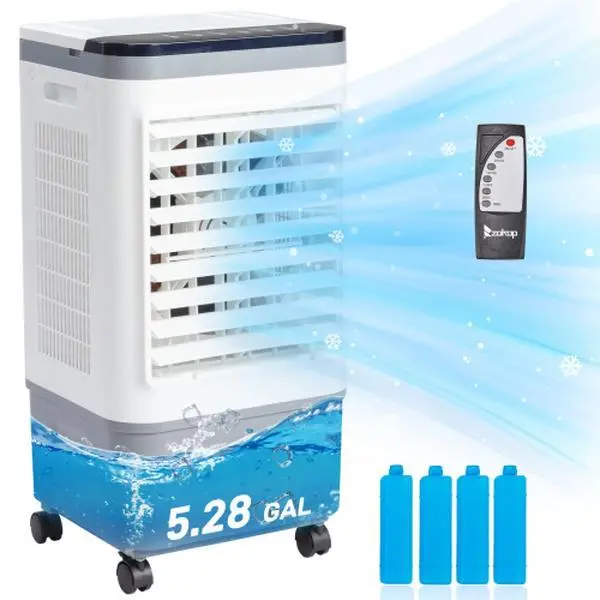 Winado Swamp Cooler with Remote & 12H Timer, 461CFM Evaporative Air Cooler w/ 5 Gal Water Tank, Portable 3-IN-1 Air Conditioner for Room Up to 215 sq. ft for Backyard, Garage, Patio, Indoor
