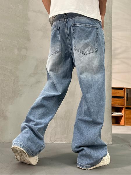 Men's Vintage Washed Loose Fit Wide Leg Jeans, Long Y2K Street Style Denim Jeans, Perfect Gift for Boyfriend & Husband