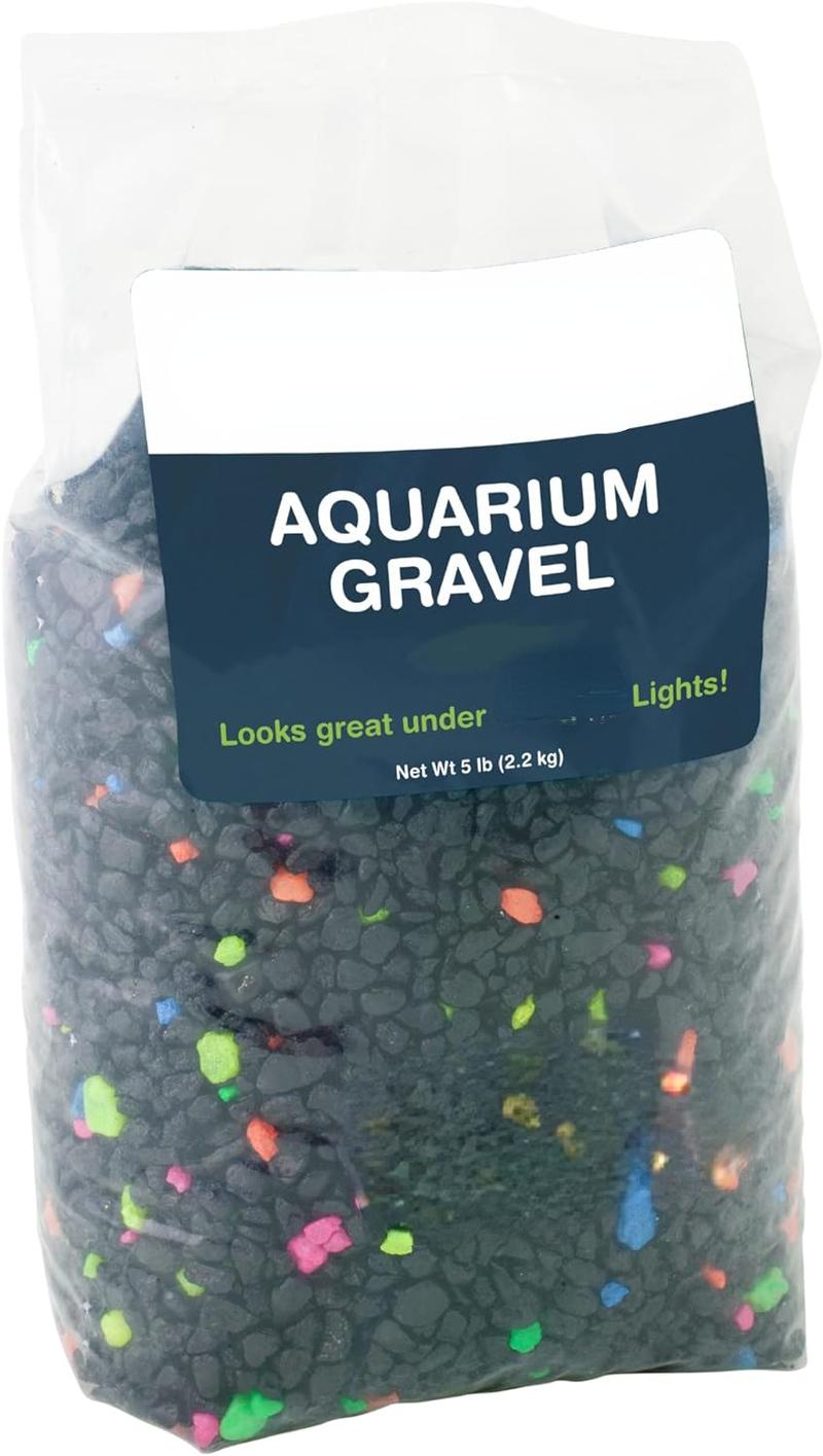 Aquarium Gravel, Fish Tank Gravel, Black With Fluorescent Accents, Compliments GloFish Tanks, 5 lb Bag