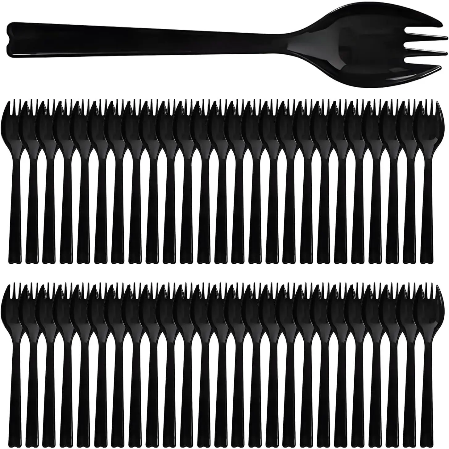 100 Pack Long Handle Plastic Sporks, 6.3Inch 2 in 1 Utensils, Large Heavy Duty Disposable Fork Spoon for Restaurants, Appetizer, Catering, Tastings, Desserts & Parties
