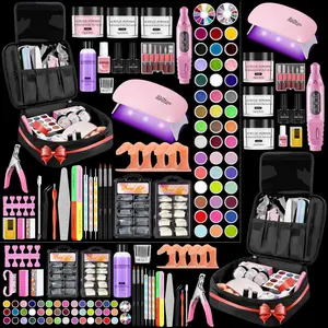 Professional Acrylic Nail Kit   - 42 Colors Glitter Powder, Liquid, UV Light, Drill, Practice Finger Nail Bag Organizer Case