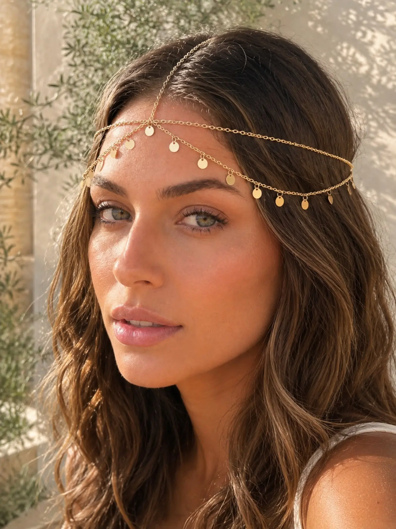 1pc Women’s Gold Boho Bridal Head Chain, Layered Coin Forehead Jewelry, Adjustable Hair Headpiece, Wedding Hair Accessories for Wedding Beach Vacation Festival Party
