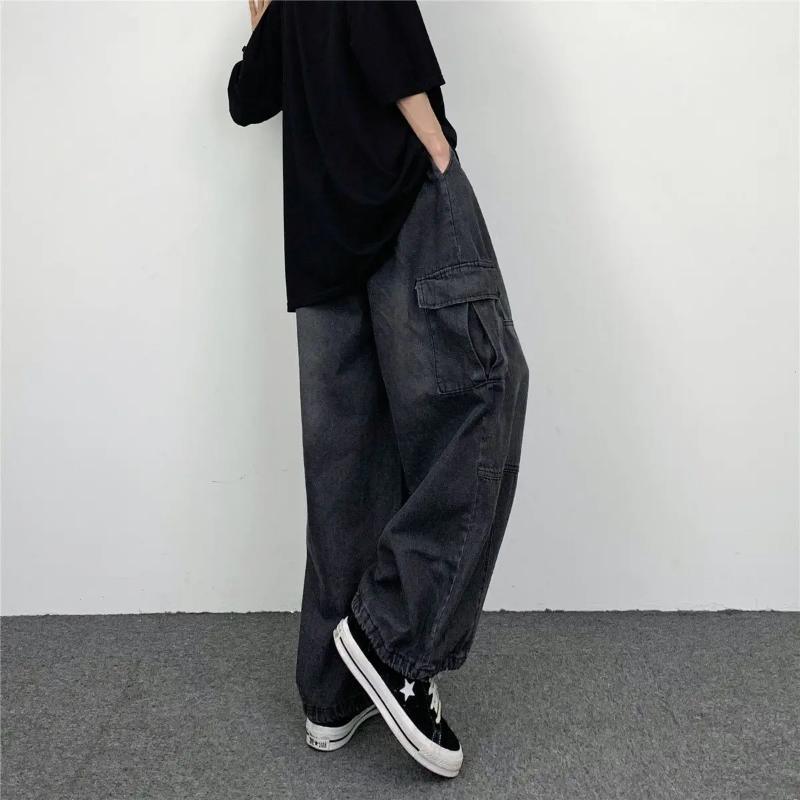 Kyn Apparel k Gray Parachute Cargo Pants Men Loose Fit Drawstring Hem Streetwear Trousers