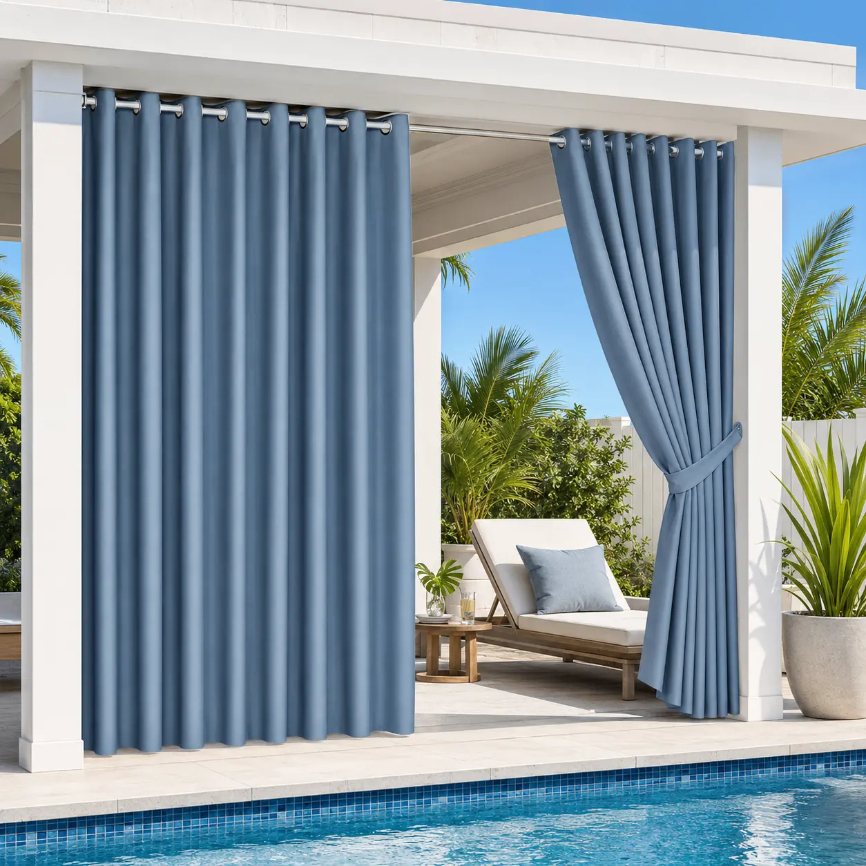 Modern Color Block Outdoor Curtain Panels, 2-Tone Polyester Flat Woven Drapes with Sun Shade, Single Panel for Patio Area & Home Decoration