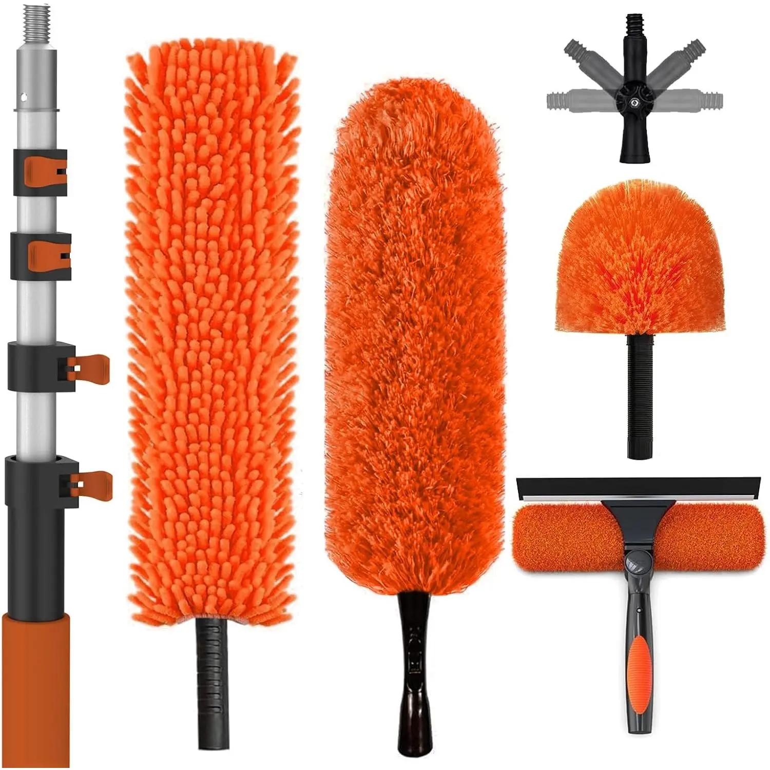 20FT  High Ceiling Duster Kit, Window Cleaning kit with 3-12FT Extension Pole, Fan Duster for Ceiling Fan , Microfiber  Duster, Rotatable Window  and Cobweb Duster