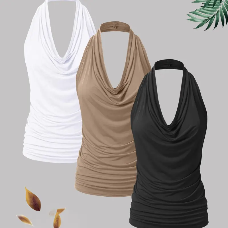 Women's Solid Color Halter Neck Top, Camisole Shirts, Cami Tank Top, Casual Breathable Sleeveless Top for Summer, Ladies Clothes for Daily Wear
