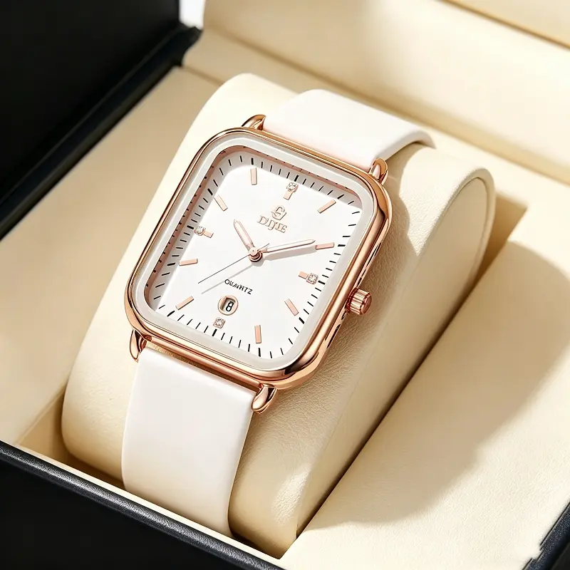Chic All-Black Fashion Wristwatch Rectangular Dial With Date Window Smooth Silicone Strap Minimalist Casual Quartz Watch Ideal For Holiday Gift