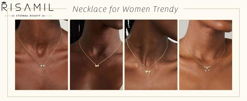 TEWIKY Bow Necklace Dainty Necklace Cute Small Tiny Bow Pendant Choker Chain Trendy for Women Jewelry For Mother's Day Gift