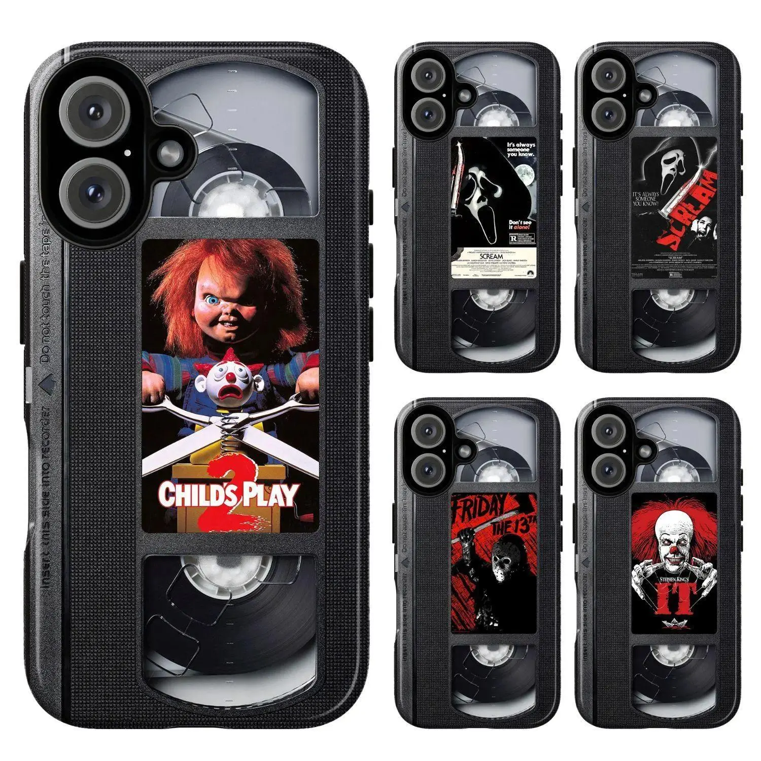 Retro VHS Tape Smartphone Case - Durable Polycarbonate Accessory with Glossy Finish, Classic Horror Movie Shell Featuring Chucky, Ghostface, Pennywise, Jason, Resistance, Compatible with iPhone 11-17 Pro Max/Plus, Samsung Galaxy S23-25, Accessories, Prote
