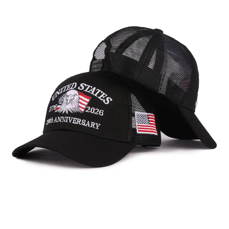 Retro American 250th Eagle Embroidery Mesh Back Trucker Cap, Classic Letter Print Breathable Net Baseball Hat, Vintage Western Style Color Block Truck Hat