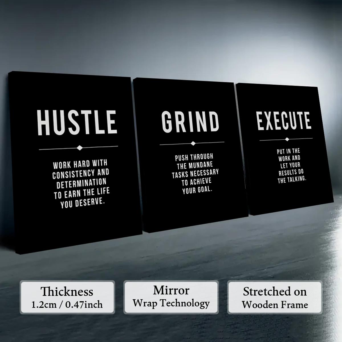 Wooden Framed Canvas Painting, 3 Counts/set Urban Inspirational Letter Decorative Painting, Modern Art Poster for Office Home Dormitory Dining Room Bar