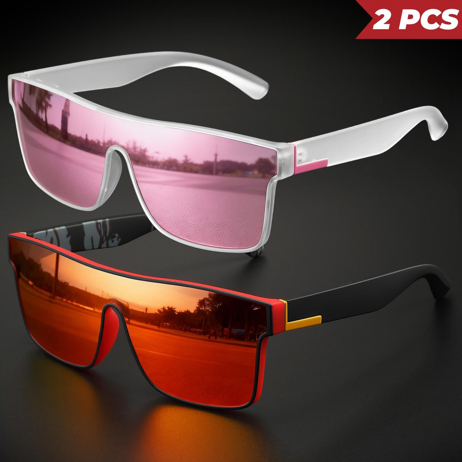 2 pairs of unisex sports sunglasses with integrated UV400 surround lenses, featuring colorful outdoor cycling options—suitable for running, driving, traveling, fishing, and everyday sun protection.