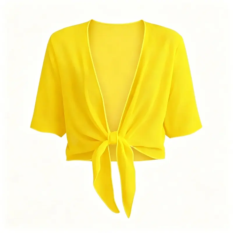Elegant Front Tie Chiffon Shrug for Women, V Neck 3/4 Sleeve Sheer Cropped Bolero Shawl, Lightweight Solid Color Wedding Cover Up