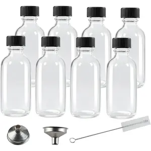 8 Pack 2 oz Glass Shot Bottles with Caps,60ml Clear Round Small Glass Ginger Shot Bottle With , Mini Travel Essential Bottles Suitable for DIY Juice,Potion, and Other Drinks
