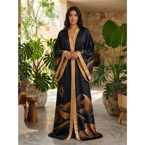 Black And Golden Oriental Art Print Kimono Robe, Minimalist And Fashionable, Versatile for Work And Casual Outings, Wearable Outerwear for Spring, Summer And Autumn