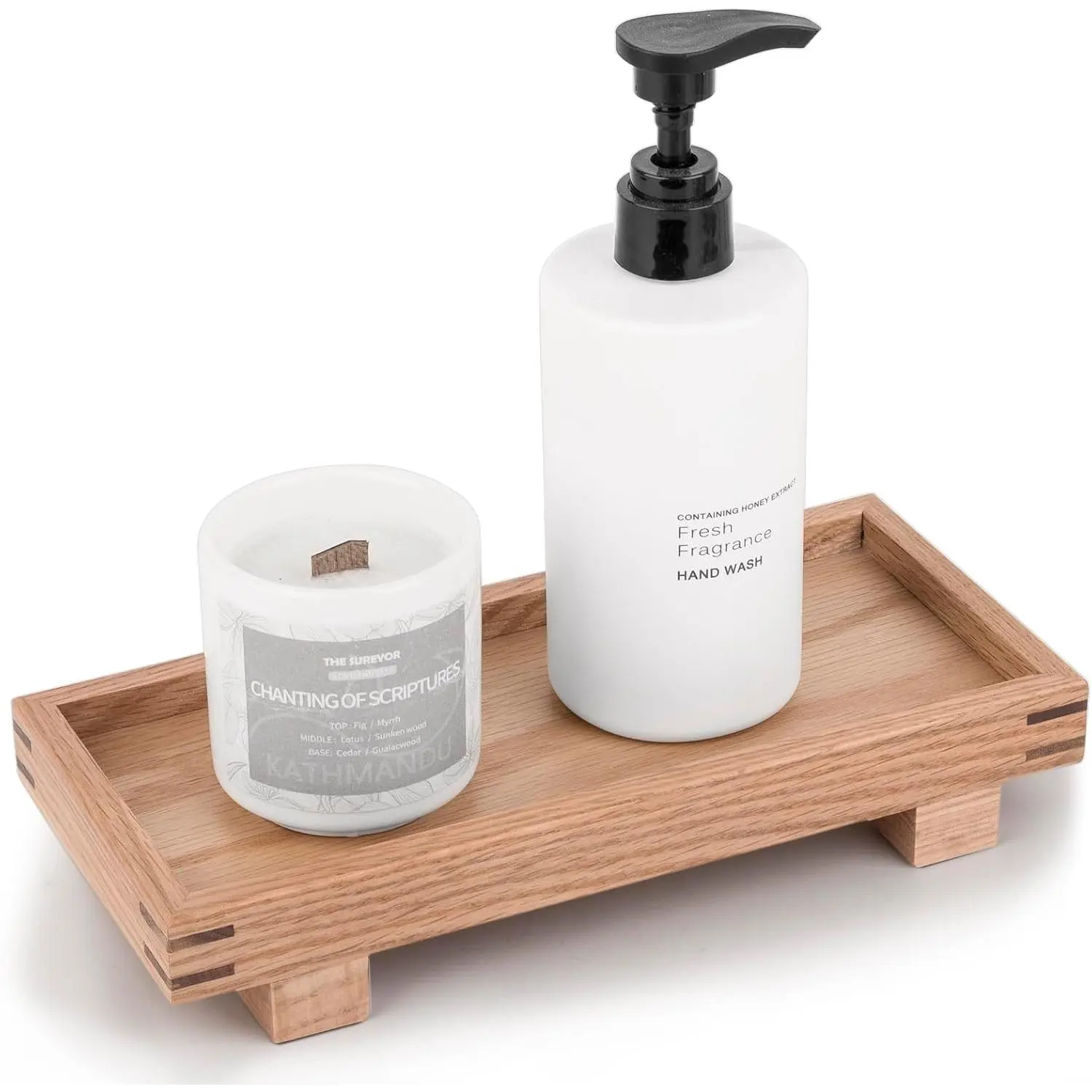 Decorative Tray  Decor  Soap Holder, 9.4 * 4.7 Brown | , Oak , Easy Clean, Wooden Bathroom Tray Pedestal Stand Accessories for Office Desk, , Counter, Sink
