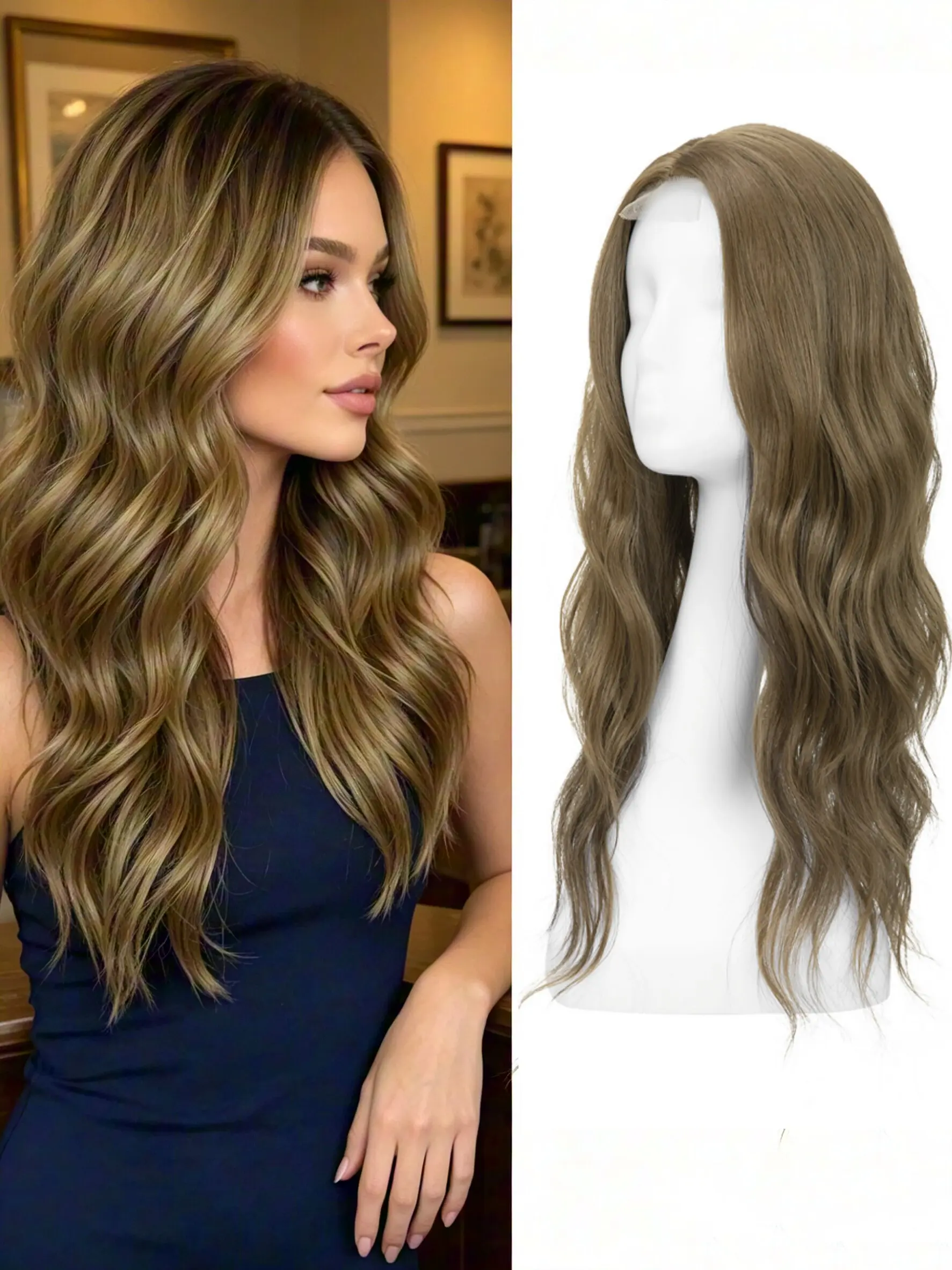🛍️Viral All-Season Rooted Ash Bronde Wavy Hair Topper, Premium Kanekalon Soft Gentle Waves, Breathable Comfort Base, Instant Volume Upgrade, Reliable Choice for Thinning Hair & Daily Casual Outfits