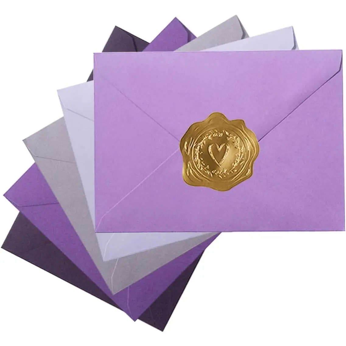 50 Pack Colored A6 Invitation Envelopes 4x6 , 6 1/2 x 4 3/4 in | 5 Colors Envelopes with  Stickers For Cards and Invitations