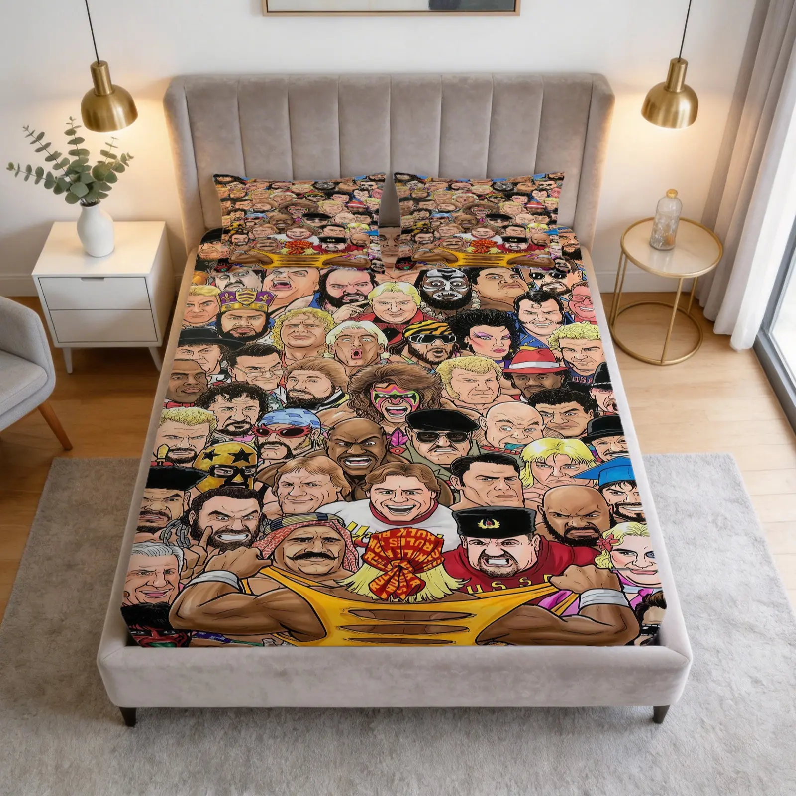 Legendary Wrestler Printed Bed Sheet Set, Theme Bedding Set, 1 Bed Sheet Paired With 2 Pillowcases (Excluding Pillow Core), Available In Multiple Colors, Suitable For Bedrooms, Dormitories, Guest Rooms, Gifts & Decorations