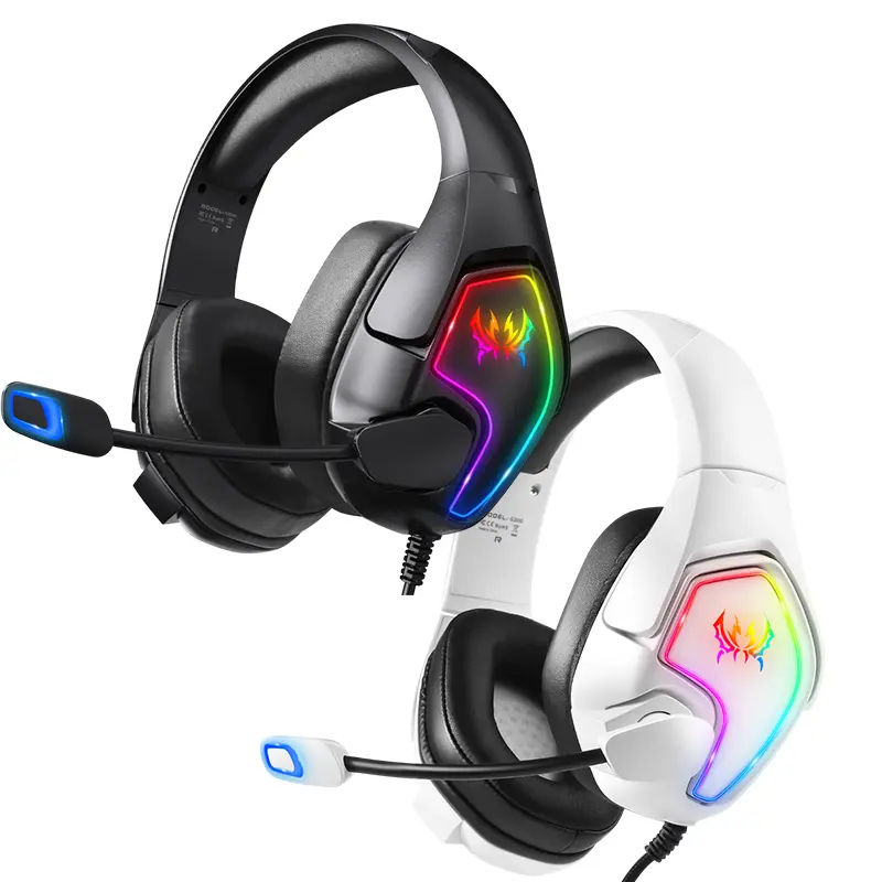 3.5mm Gaming Headset with Microphone, Over-Ear Wired Headphones with RGB LED Lights, Noise-Cancelling Earbuds for PC Games, Wired Gaming Headsets, Gaming Accessories