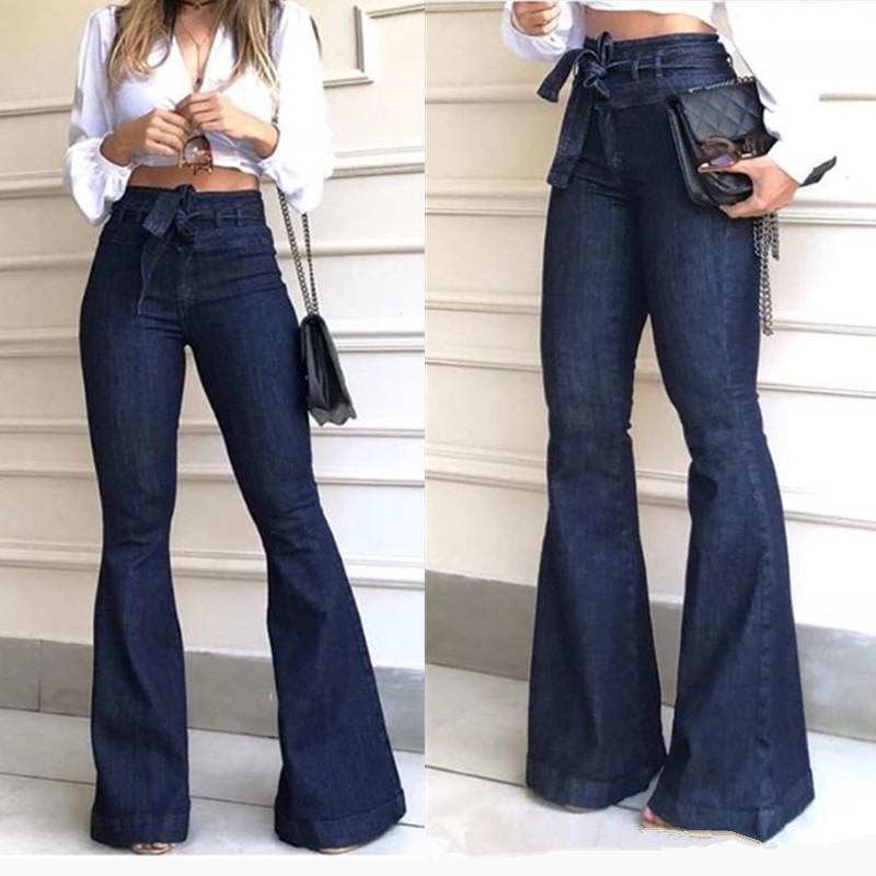 2024) European and American New Fashion High Waist Hip Lift Lace-up Bell-Bottom Pants Wide Leg Pants Jeans for Women Womenswear Underwear Trouser Streetwear Trouser Streetwear Blue Denim Formal Casual Chic Comfort bell bottom jeans