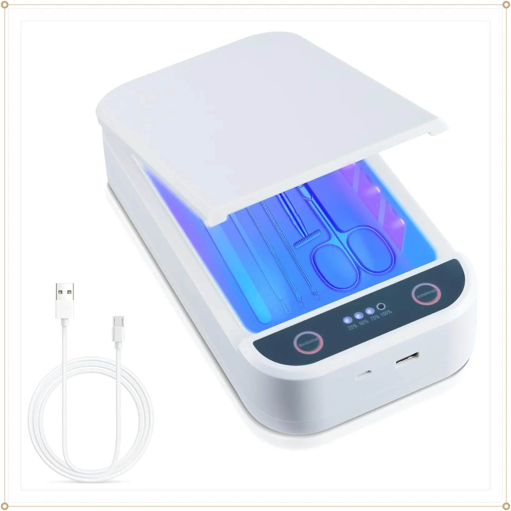 Portable USB Blue Light Nail Tool Sterilizer Box for Salon, Tweezers, Jewelry, Phone & Manicure ToolsGift