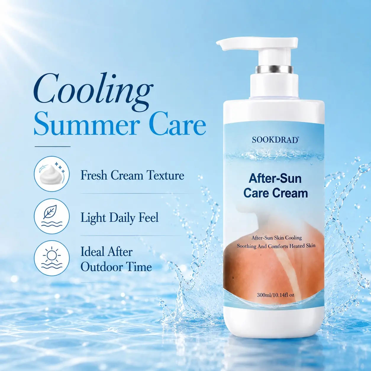 After-Sun Care Cream, after-sun skin cooling, soothing, comforting heated skin, body skin, after sun care, 300ml/10.14fl oz