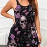 Women's Plus Size Floral Skull Print Vest Dress, Side Slit Nightdress, Sleeveless, Comfortable Nightwear, Casual Home Wear, Everyday Loungewear, Stylish and Comfy, Perfect for All Seasons, Summer Sleepwear, Night Gown Loungewear