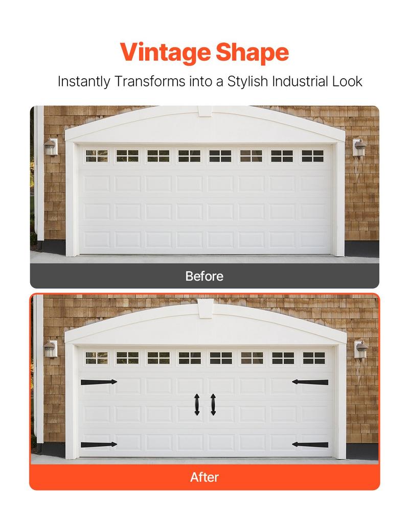 VEVOR Magnetic Garage Door Hardware Kit, Decorative Garage Door Hinges Handles, Black Carriage House Accents, No Installation Needed, 4 Hinges and 2 Handles for Barn Gate Curb Appeal