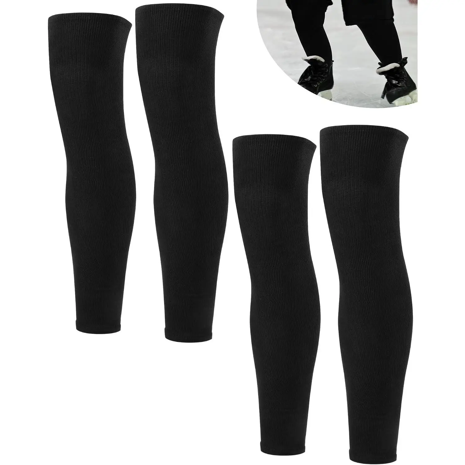 2 Pcs Knit Ice Hockey Socks 28-30 Inch Black Adult Sizes Thick and Durable for Men Outdoor Activities