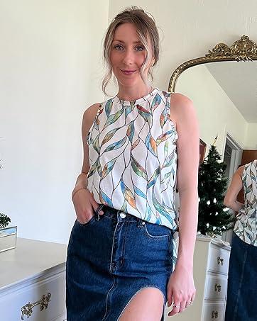 WIHOLL Womens Tank Tops Crewneck Loose Fit Basic Casual Summer Side Split Sleeveless Shirts