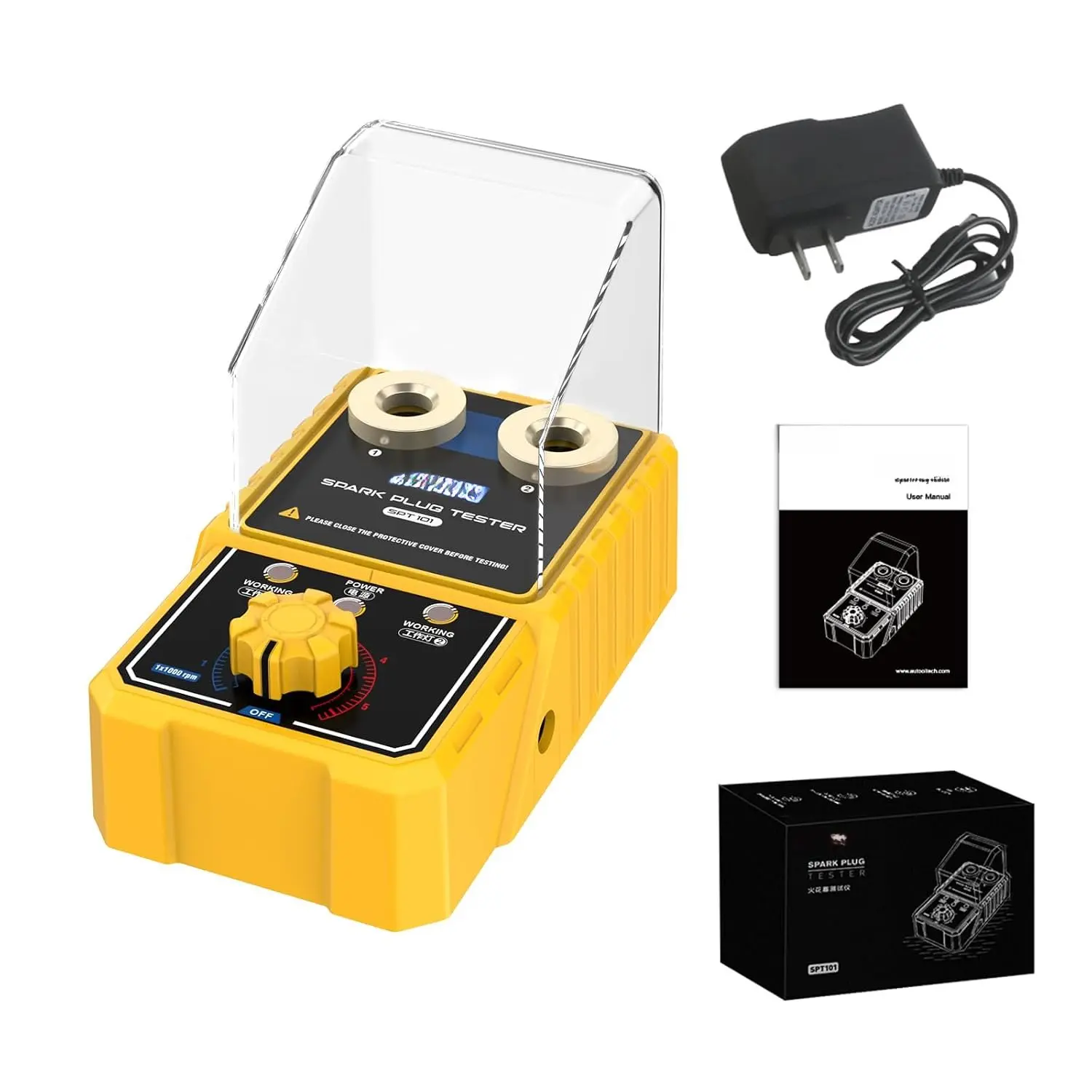 Spark Plug Tester,Automotive Engine  Plug Analyzer 110V with Protective Cover Spark Plug 0 to 6000rpm with Double Hole 12MM Socket