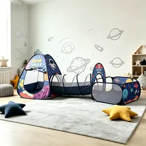 Foldable Kids Yurt Play Tent with Crawl Tunnel & Ball Pit, Fun Patterns Inspire Imagination, Easy Setup, Portable Outdoor Colorful Castle Fort for Boys Girls, Party Decor for Holidays, No Accessories & Ocean Balls Not Included