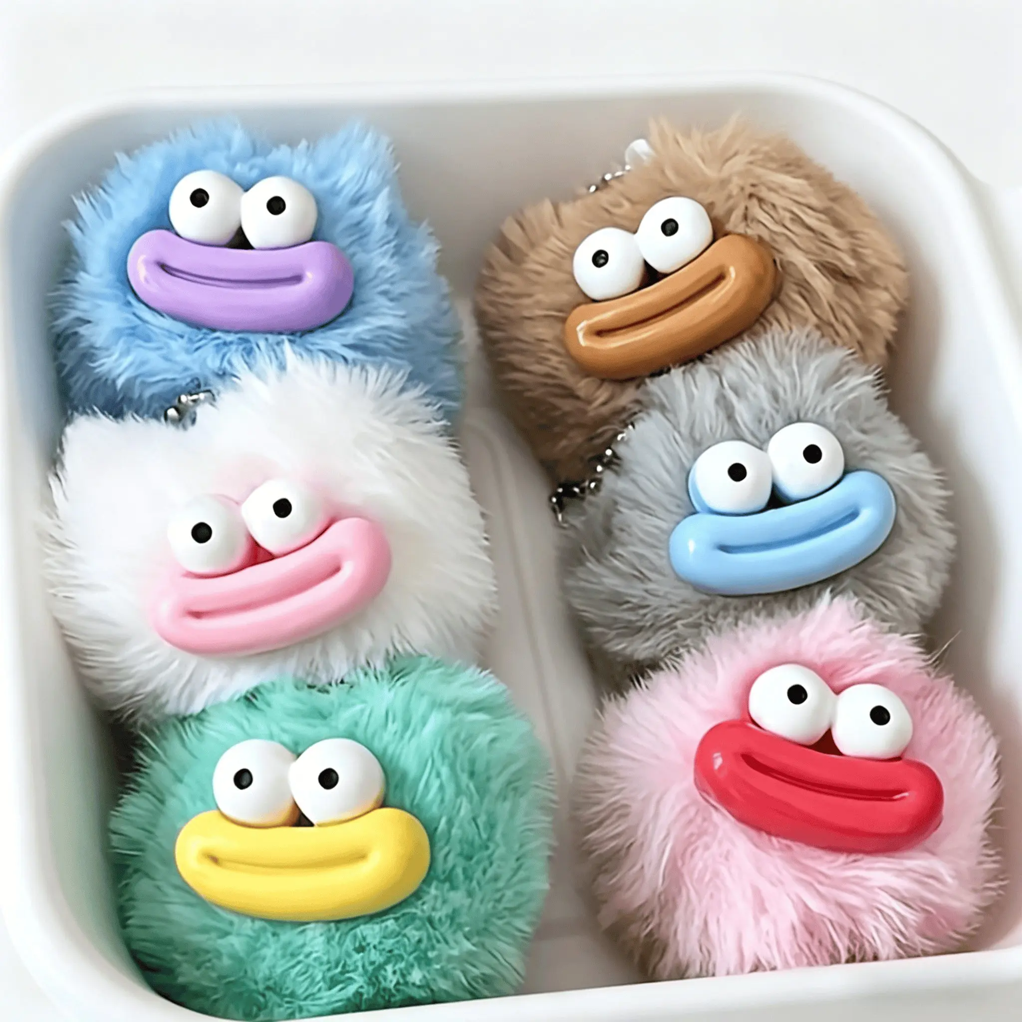 6-Pack Cute Monster Plush Keychains, Multicolor Fuzzy Charms, Adorable Bag Accessories, Perfect Birthday Gift for Best Friends