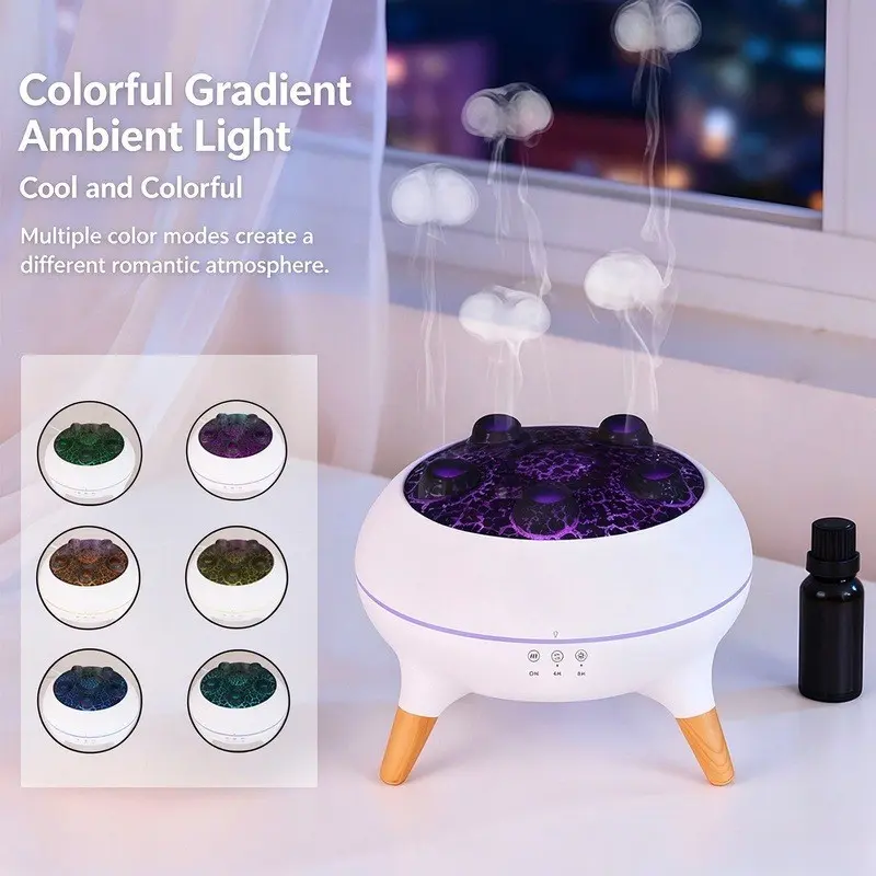 Jellyfish Diffuser, Cracked Volcano Design, Remote Control, Gradient LED Lights, Two Spray Modes, Timer Function, Bedroom Home Decor