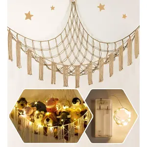 Stuffed Animal Hammock Corner Storage with LED Light - Plush Hammock Large Plushie Net