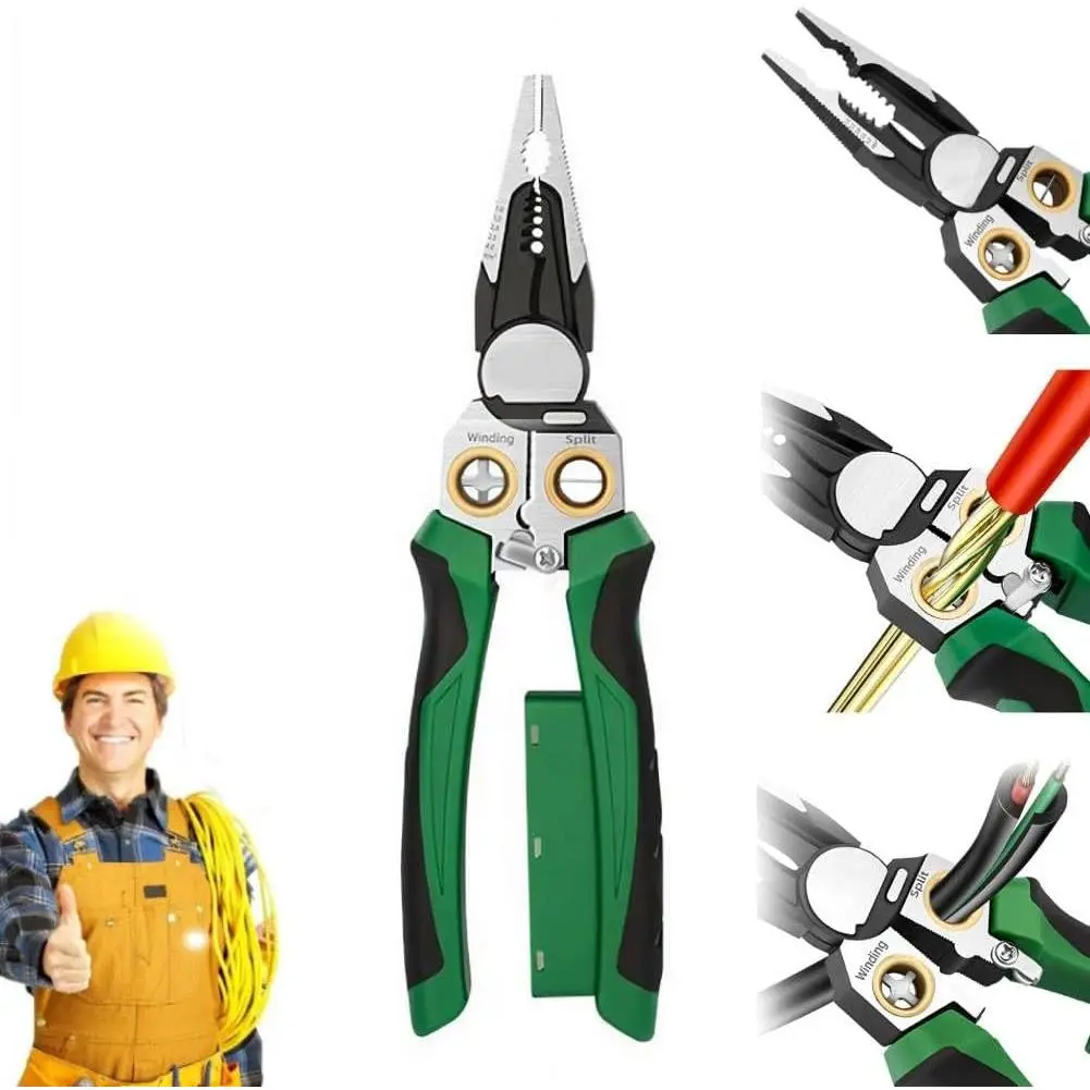 Wire Stripping Pliers,2026 New Electrician Pliers with Voltage Tester,Compact Electrician,Electric Pliersfor Cutting,Strip,Crimp and Pulling Wires Cable Scissor