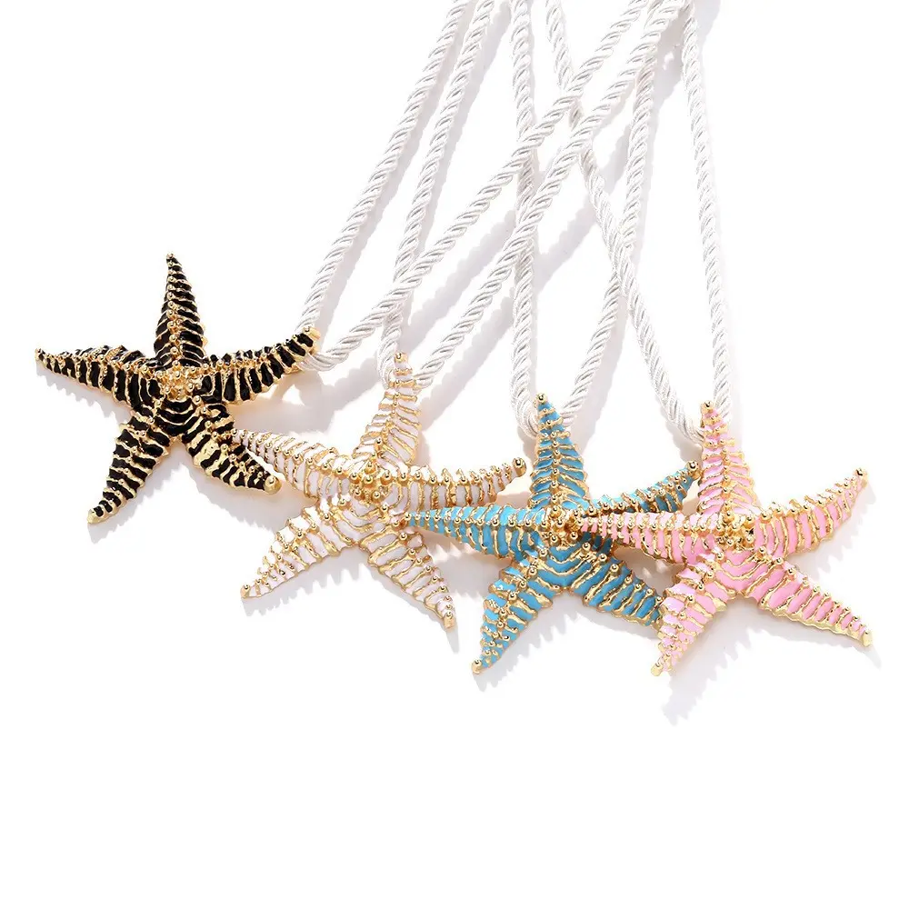 Starfish Pendant Necklace for Women, Boho Beach Summer Necklace, Colorful Dainty Layered Jewelry, Aesthetic Vacation Outfit Accessory, Lightweight Bohemian Statement Necklace, Gift for Her