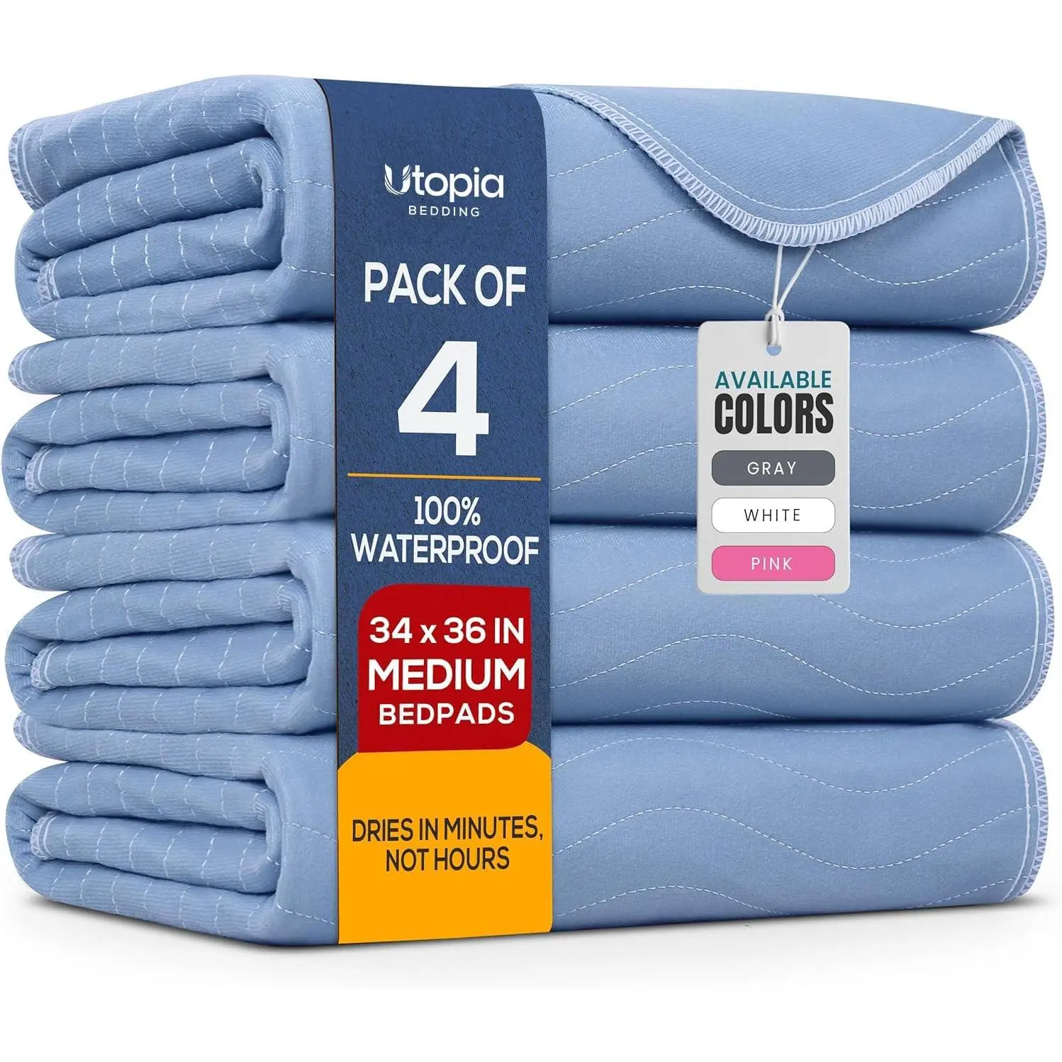 4 Pack Waterproof Reusable Absorbency Incontinence Bed Pads 34"x36" |   Bedding Washable Underpads, Chuck Pads for Adults, Kids, Elderly and Pets, Bedwetting Pads for Sofa and Couch, Blue