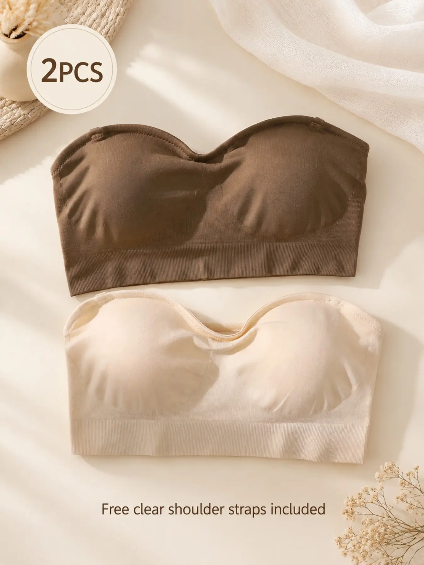 1/2/3 PCS Women's Seamless Strapless Fixed-cup Bra with Wireless Support, Soft Bandeau Tube Top Bra, Invisible No Seam Design Under Clothes, Comfortable Everyday Underwear, Removable Clear Straps Included, Everyday Bras