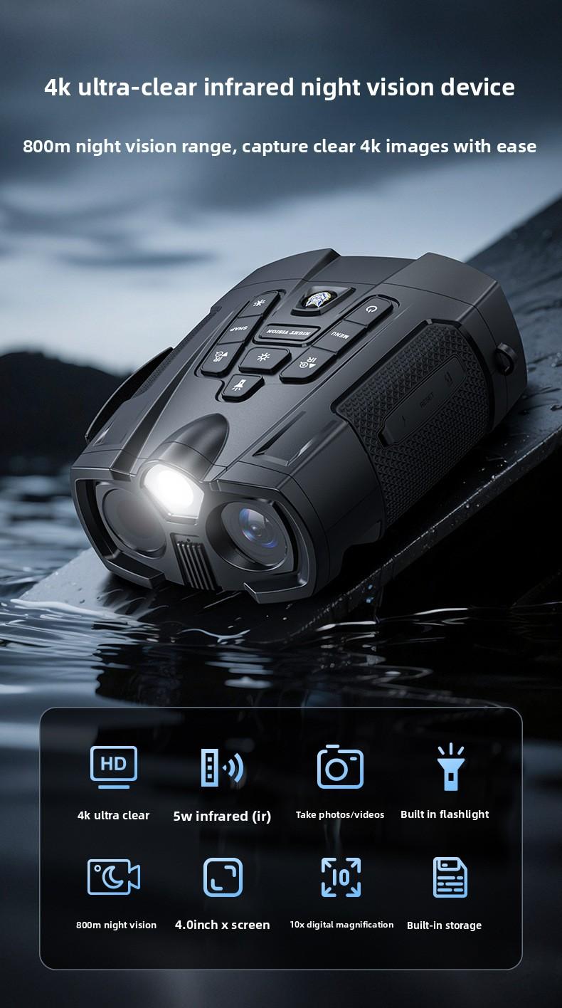 4K Digital Night Vision Binoculars with 800m Range - High Definition Infrared Camera for Camping, Hunting, and Wildlife Observation - Rechargeable